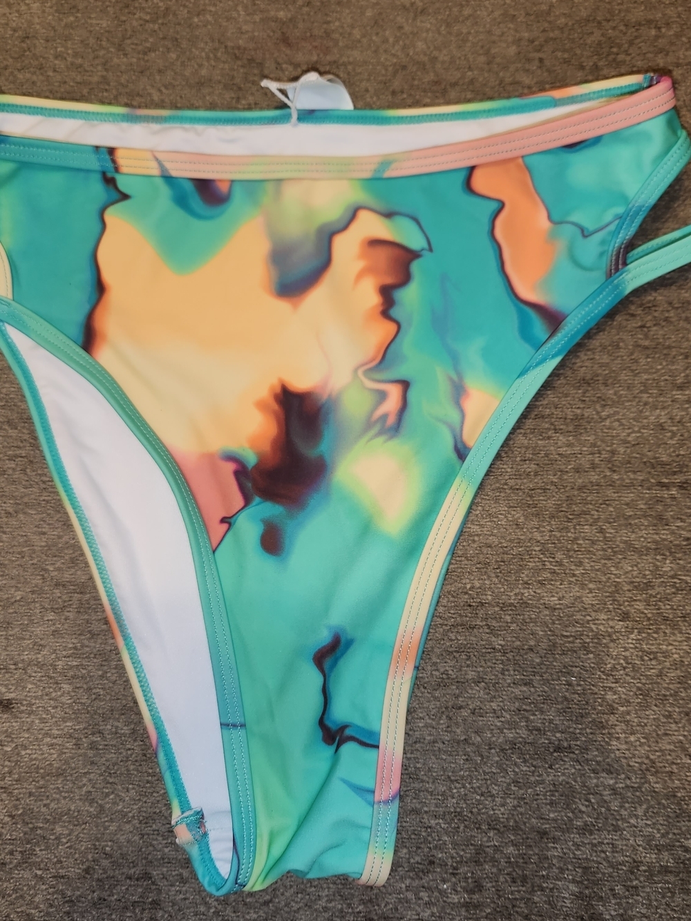Cupshe Teal, Peach & Coral Abstract Bikini Bottom Small